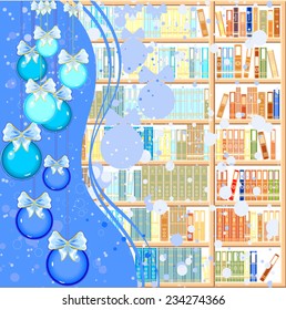 Christmas background with Christmas decorations and books