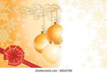 Christmas background with decorations and bow / vector / copy space for your text