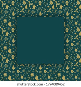 Christmas background with decorations and copyspace. Concept of Xmas frame. Vector