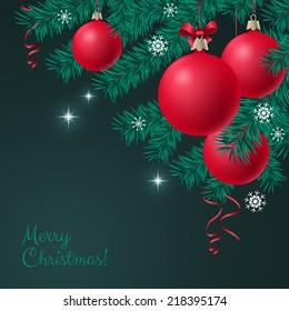 Christmas background with decorations and Christmas fir tree 