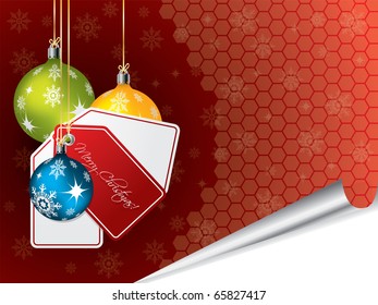 Christmas background with decorations and labels