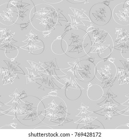 Christmas background with Christmas decorations, seamless tiling, great choice for wrapping paper pattern. Hand drawn