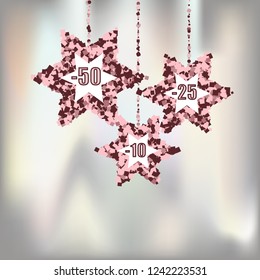 Christmas background with decorations from snowflakes. Discounts for the new year.