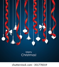 Fondo de Navidad con decoraciones navideñas. Ilustración vectorial.