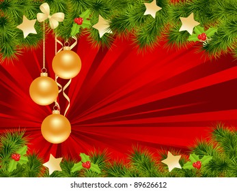 Christmas background with decorations. Vector illustration.