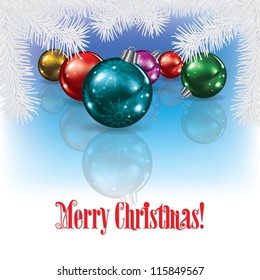 Christmas background with decorations and white pine branch