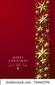 Christmas Background with Decorative Border made of Cutout Gold Foil Stars. Chic Christmas Greeting Card.