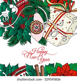 Christmas background with decorative elements and christmas wreath