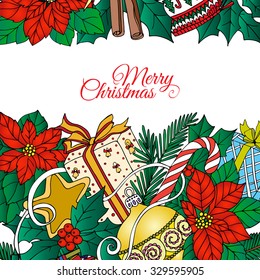 Christmas background with decorative elements and christmas wreath