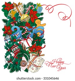 Christmas background with decorative elements and christmas wreath