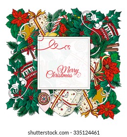 Christmas background with decorative elements and christmas wreath