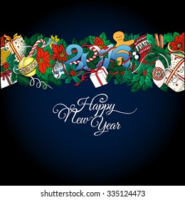 Christmas background with decorative elements and christmas wreath