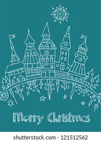 christmas background, decorative pattern with the city