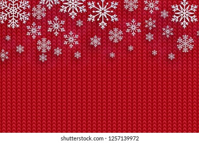 Christmas background with decorative snowflake. Knit pattern. Merry Christmas and Happy New Year Greetings card. Paper cut snowflakes design.