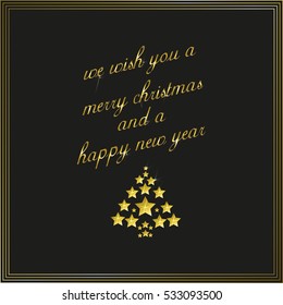 Christmas background with decorative type and star design in shape of a xmas tree