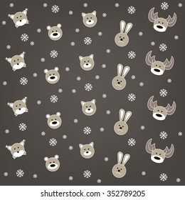 Christmas background with deer, bear, rabbit, fox and wolf