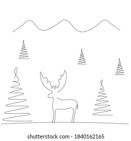 Christmas background with deer drawing, vector illustration