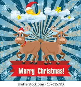 Christmas background with deer and moon
