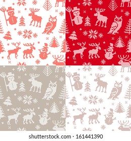 Christmas background with deer and owl for knitting 