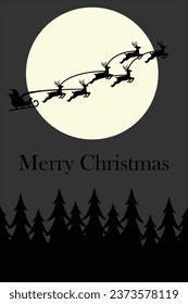 Christmas background. Christmas deer, Santa claus, santa Carriage, Greeting card, banner, poster,  header, holiday cover
