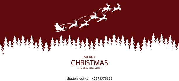 Christmas background. Christmas deer, Santa claus, santa Carriage, Greeting card, banner, poster,  header, holiday cover