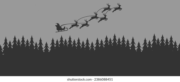 Christmas background. Christmas deer, Santa claus, santa Carriage, Greeting card, banner, poster,  header, holiday cover