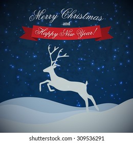 Christmas background with a deer. Vector illustration. 