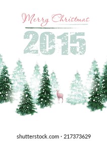 Christmas background with deer and winter trees