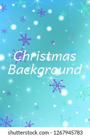 Christmas Background with Delicate Snowflakes and Shiny Lights. Festive Background for Christmas Decoration, Banner, Poster. Vertical A4 Vector Background.