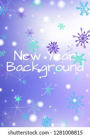 Christmas Background with Delicate Snowflakes and Shiny Lights. Festive Background for Christmas Decoration, Wrapping, Paper. Vertical A4 Vector Background.