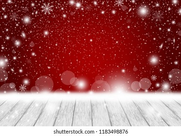 Diseño de fondo navideño de madera blanca en blanco con ilustración vectorial de nieve en caída