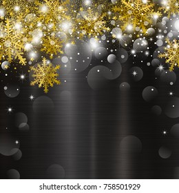 Christmas background design of bokeh light and snowflake on metal vector illustration