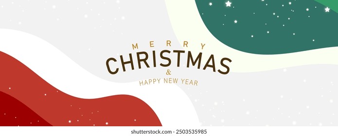 Christmas background design with curved lines hand drawn, star shine, Christmas color theme. Horizontal design. Simple design. Vector illustration.