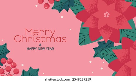 Christmas background design with poinsettia and nuts