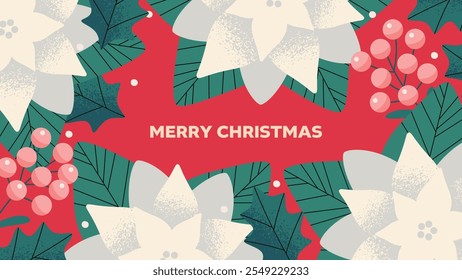 Christmas background design with poinsettia and nuts