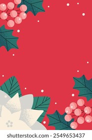 Christmas background design with poinsettia and nuts