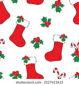 christmas background design, Santa's Boots vector seamless pattern 