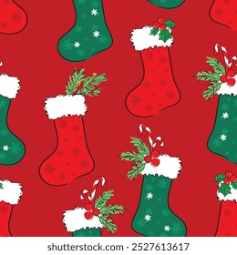 christmas background design, Santa's Boots vector seamless pattern 