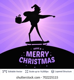 Christmas background design. Silhouette of Santa Claus with presents. Vector illustration.