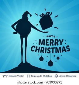 Christmas background design. Silhouette of Santa Claus with presents. Vector illustration.