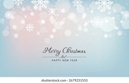 Projeto de fundo de Natal de floco de neve e bokeh com efeito de luz