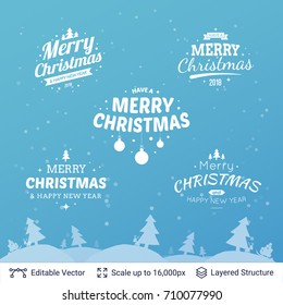 Christmas background design template. Winter forest and set of text blocks. Vector illustration.
