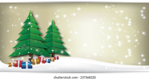 Christmas background design with tree and stars