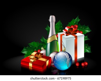 christmas background with detailed holiday items