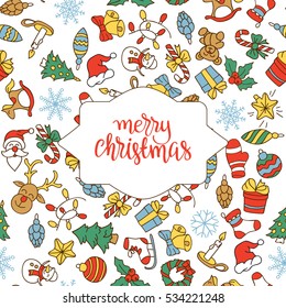 Christmas background with different icons.