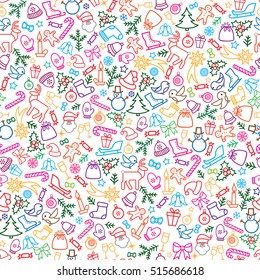 Christmas background. Doodle Christmas holiday greeting card design elements. Merry Christmas and Happy New Year decor