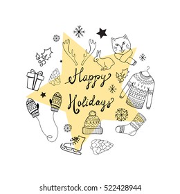 Christmas background with doodle icons.