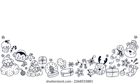 christmas background, christmas doodle set, merry christmas doodle,christmas doodles, new year, santa claus, bear in hat, penguin, gifts, christmas balls, snowflakes