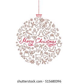 Christmas background. Doodle winter Christmas holiday greeting card design elements. Merry Christmas and Happy New Year decor