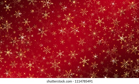 Christmas background dressed by gold snowflakes and glitter